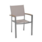 2 Stück FloraSun® Stapelstuhl Locarno, Aluminium/Textil/Kunststoff in Holzoptik, 57 x 88 x 64 cm, Sitzhöhe ca. 42 cm, Gartenstuhl in silber 