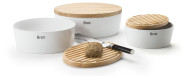 Continenta 3er Set Brottöpfe oval mit Holzdeckel, Brotkästen Deckel Rückseite als Schneidebrett nutzbar, in 3 Größen, Set by Danto® 