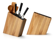 Continenta Großer Universal Messerblock schräg flexibler Einsatz und Utensilienbehälter, Eiche 31 x 8 x 24,5 cm, unbestückt Eichenholz | Mit Utensilienbehälter