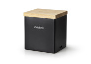 Continenta Keramik Vorratsdose mit Holzdeckel, 18 x 15,5 x H20,5cm, Belüftungslöcher & austauschbare Beschriftung, luftdicht, schwarz 18 x 15,5 x H20,5 cm