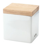 2 Stück Continenta Knoblauch Vorratsdose aus Keramik mit Holzdeckel, Knoblauchdose mit Aufschrift: Knoblauch, 14 x 12 x 15,5 cm, Set by Danto® Anzahl: 2 Stück