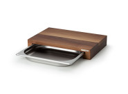 Continenta Schneidebrett mit Schublade, Walnussholz/Edelstahlschublade, 39 x 27 x 6 cm, Privat/Gastronomie, rutschgehemmt 