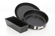 culinario Backformen 3er Set, Springform 26cm, Pieform/Obstkuchenform 28cm und Kastenform/Brotbackform 25 cm, Made in Germany 