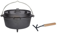 Esschert Design Dutch oven 12" aus Gusseisen, Metall und Eschenholz, 36,8 x 33,9 x 21,6 cm 