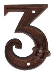 Esschert Design Hausnummer 3, mit Lilien Muster aus Gusseisen in antikbraun, patiniert, ca. 8 cm x 12 cm Ziffer 3