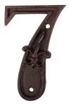 Esschert Design Hausnummer 7, mit Lilien Muster aus Gusseisen in antikbraun, patiniert, ca. 8 cm x 12 cm Ziffer 7