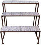 Esschert Design Pflanzentreppe, Blumenregal aus Gusseisen mit blau-weißer Keramikoberfläche, ca. 67 cm x 54 cm x 67 cm 