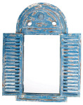 Esschert Design Wandspiegel, Garderobenspiegel im Louvre Stil, verwittertes blau mit Fensterläden, ca. 39 cm x 55 cm blau | Anzahl: 1 Stück