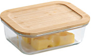 Kesper Aufbewahrungsglas mit Bambusdeckel, 17 x 12,5 x H6 cm, Frischhaltedose aus Glas, mit luftdichtem Verschluss, FSC 