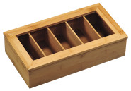 Kesper Teebox mit 5 Fächern für Teebeutel Aufbewahrung, 36 x 20 x 9 cm, FSC®-zertifiziertes Bambus mit Sichtdeckel, Tee Dose Lagerung Holz 