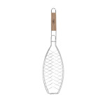 Rivanto® Edelstahl Grill-Fischhalter Eschenholz-Griff, Länge 58 cm, Korblänge 14 cm, Höhe ca. 2 cm Grill-Fischhalter
