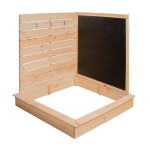 Rivanto® Kinder Ecksandkasten mit Tafel 115 x 115 cm, FSC-Holz, mit 3 Aufhänge-Haken 