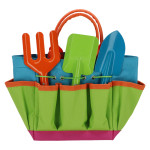 Rivanto® Kindergerätetasche inkl. Gartenwerkzeugen 16,5 x 13 x 24,5 cm Gartentasche mit Harke und Schaufeln 