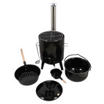 Rivanto® Outdoor Ofen-Set Ø 49,5 x H92 cm Ofen zum Dämpfen und Kochen, Kochtopf mit Deckel, Schöpflöffel, Camping Koch-Set 