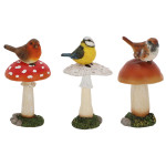 Rivanto® Pilz mit Vogel Dekofigur L sort. Gartendekoration aus Polyresin 