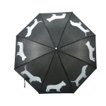 Rivanto® Regenschirm Reflektor Hunde aus Polyester , Ø 105 x 85 cm, schwarzer Polyester/weiße Hundefiguren, Kunststoffgriff 