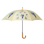 Rivanto® Regenschirm Vogelsammlung mit Holzoptik-Griff, Ø 120 x 95 cm, verschiedene Vogelarten auf der Schirmfläche, schwarzer Eisenstiel 
