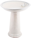 Rivanto® Vogeltränke auf Fuß, für Wildvögel, Keramik, Ø 42 x H47 cm, mit Vogelfigur, Gartendekoration, creme 