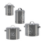 Rivanto® Vorratsdosen & Komposter aus Karbonstahl, Ø12 x 17,5 cm, Anthrazit, Knoblauch, Kartoffel, Zwiebel 