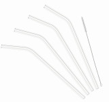 Steuber 8er Set Gebogene Glas Strohhalm mit Reinigungsbürste, 20 cm, bruch-resistentes Borosilikatglas, Transparent, Cocktail Trinkhalm Gebogen | Anzahl: 8 Stück