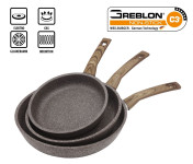 Steuber 3-tlg. STONEWOOD Bratpfannen Set für öl- und fettfreies Braten, für alle Herdarten, robuste GREBLON Antihaftbeschichtung, Induktionspfanne 3-tlg. Komplett-Set