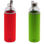 Steuber Glas-Trinkflasche mit Tasche und Tragelasche, 1000 ml, Borosilicatglas, verschiedene Farben, Edelstahldeckel, ideal für Büro, Sport u. Freizei 