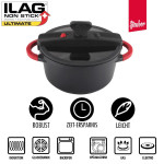 Steuber Niederdruck Kochtopf für alle Herdarten, 4800 ml, Ø 24 cm, antihaft, vitaminschonend, bis 230°C backofengeeignet, abnehmbare Silikongriffe 