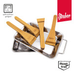 Steuber Premium Line Edelstahl Grillpfännchen mit Holzschaber, 18 x 12,5 x 2 cm, Ersatz für Aluminium Grill Schalen, Grill Raclette 