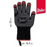 Steuber Premium Line Grillhandschuh extra langer Bund, bis 250°C, Universal-Größe, Baumwolle/Polyester mit Silikon-Antihaft-Streifen, schwarz 