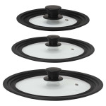 Steuber Universal Glasdeckel Set für Töpfe und Pfannen von Ø 16 - 32 cm, Größen wählbar, mit Auslassventil und Silikonrand, schwarz 