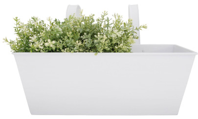2 Stück Esschert Design Balkonkasten, Blumenkasten mit Haken in weiß, 7,5 Liter, ca. 40 cm x 27 cm x 23 cm weiß