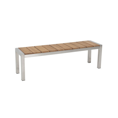 2 Stück FloraSun® Bank San Diego für 2 Personen, Teakholz/Edelstahlgestell, 180 x 44 x 38 cm, Sitzhöhe 44 cm, max. 2 x 110 kg, silber/holzfarben 