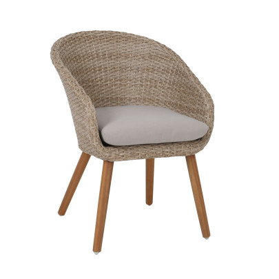 2 Stück FloraSun® Stuhl Louisville aus Akazienholz/Kunststoffgeflecht, inkl. Auflagen, Designerstuhl, max. 110 kg, Sitzhöhe 51 cm, braun/grau 