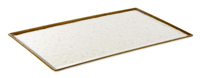 APS GN 1/1 Tablett -STONE ART- aus Melamin 53 x 32,5 x 1,5 cm, innen: Dekor, weiß, Rand: braun 
