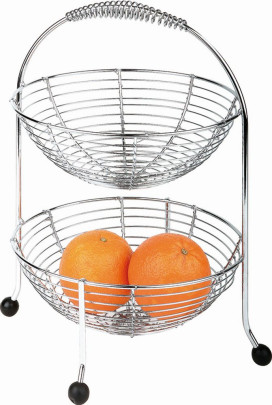 APS Obst- und Gemüse Etagére aus verchromtem Metall, Ø 30 x 35,5 cm, 2 Etagen, m. Antirutsch-Füßen 