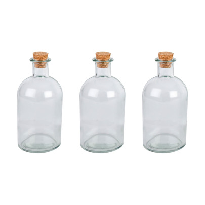 Axentia 3 Stück Apothekerflaschen je 250 ml mit Korken, klassische Glasflasche, Trinkflasche, Schnapsflasche zum Selbstbefüllen, Schnaps brennen 
