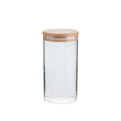 AXENTIA Glas Vorratsdose mit Bambus-Deckel 1300 ml, Ø 10 x H19 cm, Silikon Dichtungsring, Borosilikatglas, Aufbewahrungdose, Aufbewahrungsbox 