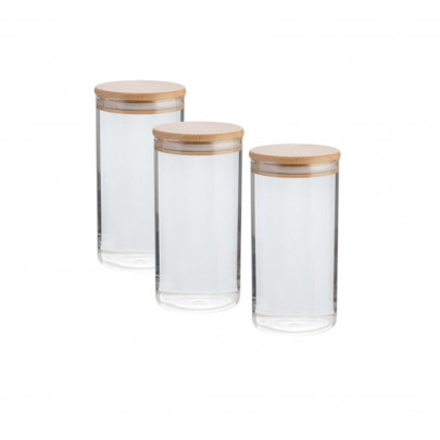 AXENTIA Vorratsdosen, 3er-Set, aus Borosilikatglas, mit Bambusdeckl und Dichtungsring aus Silikon, 3 Dosen je ca. 1300 ml, 