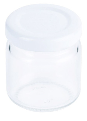 Contacto 8 Stück Marmeladenglas 50 ml mit weißem Deckel, im Tray, Ø 4,5 cm 