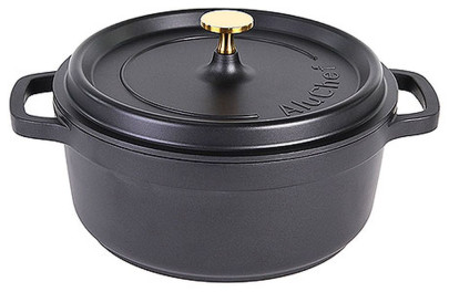 Contacto AluChef® Kochtopf mit goldfarbenem Knauf rund schwarz Größe wählbar 