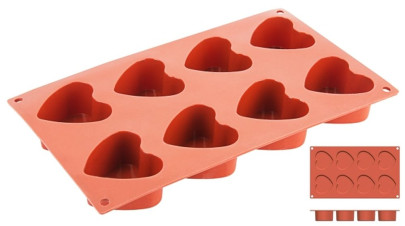Contacto Backmatte Herz Ø 6 x H3,5 cm, Silikon, formstabil, spülmaschinenfest, Matte 30 x 17,5 cm, -60°C bis +230°C, terrakotta 