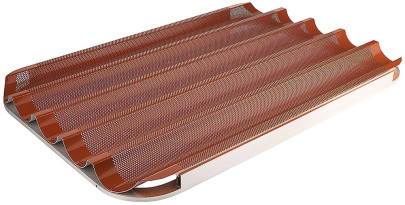 Contacto Baguette-Backblech - 60 x 40 x 3,5 cm, Aluminium 1,5 mm, Silikon rot beschichtet, 2 mm perforiert, 5 Wellen, stabiler Rahmen 