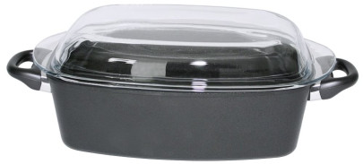 Contacto Bräter aus Aluminiumguss 33 x 21 x 11cm, mit Glasdeckel mit Titan-Alu-Beschichtung 