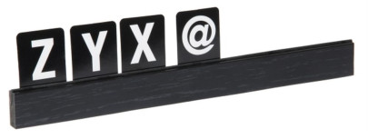 Contacto Buchstabenleiste, schwarz, L25 x 4 x H6 cm, Wandmontage oder Aufstellen, Papierbuchstaben und -zahlen, 4,5 x 3,2 cm 