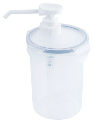 Contacto Dispenser Behälter m. Pumpe, 440 ml, Portionsgröße 5 ml, Ø 8 x H19 cm, zerlegbar, verschließbare Dosen, Kunststoff 