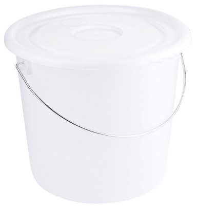 Contacto Eimer mit Deckel 5 l - Ø 22,5 cm, Höhe 20 cm, Polyethylen weiß, lebensmittelgeeignet, mit Liter-Skalierung und Tragebügel 