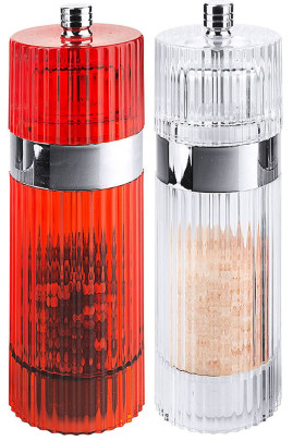 Contacto Gewürzmühlen Pfeffer & Salz - Acrylglas rot/transparent, Ø 5,5 cm, Höhe 18 cm, 0,15 l, Keramik-Mahlwerk hochwertig 