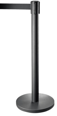 Contacto Gurtabsperrpfosten, 2m langer Gurt, schwarz lackiert, Edelstahl, selbst aufrollendes Gurtband 