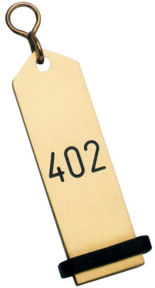 Contacto Hotel-Schlüsselanhänger 10 cm, Leichtmetall Eloxiert Gold, Modell: Standard, einseitig graviert, S-Haken, Schonring, bis max. 3 Ziffern 