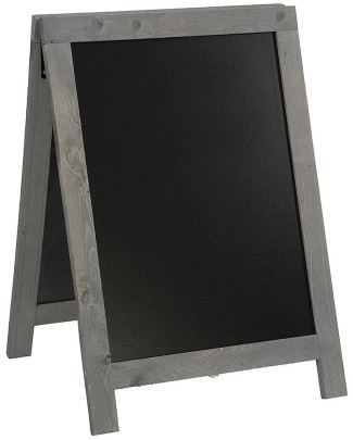 Contacto Kundenstopper mit Kreidetafel - Buchenholz grau, PVC Tafel schwarz, 42 x 62 cm, 54,5 x 80 cm, wetterfest 